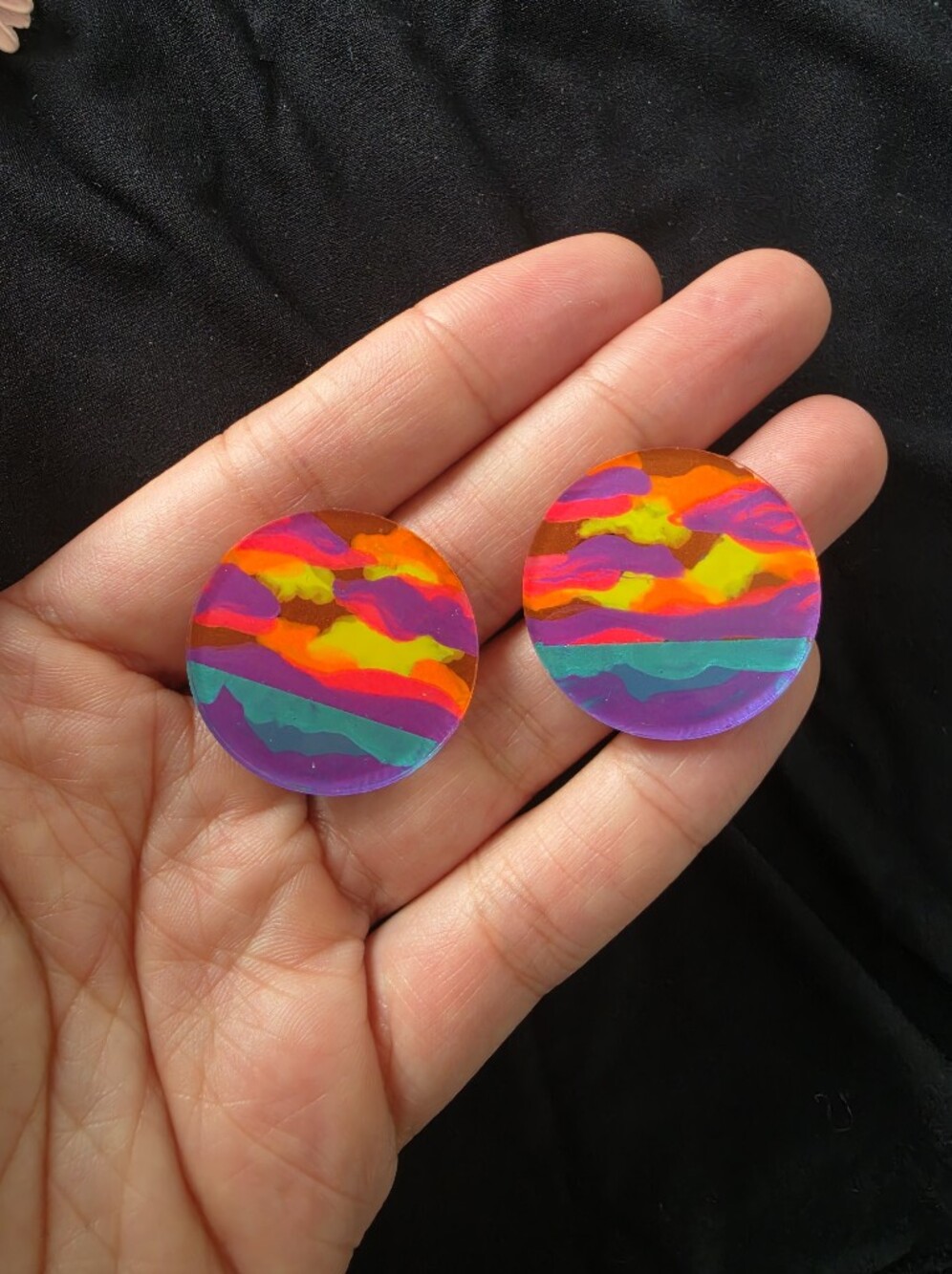 Handmade Multicolor Round Earrings - Vibrant Neon Pattern